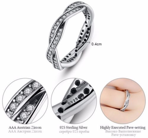 Silver sterling Sparkling Braided Twist of Fate European Ring
