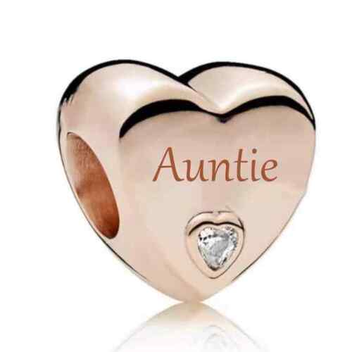 925 Sterling Silver ROSE GOLD Family Love Heart Charm