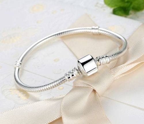 925 Silver Starter Classic barrel Clasp snake chain Charm Bracelet