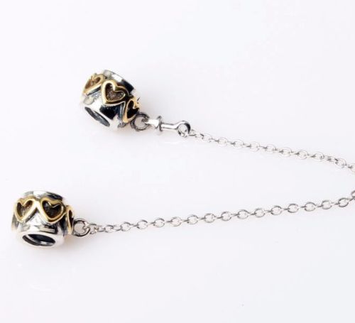 Silver Sterling Gold Love Hearts Pattern Two Tone Safety Chain