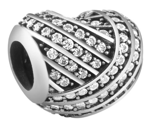 Silver Pave Heart stone love line Charm pandora style