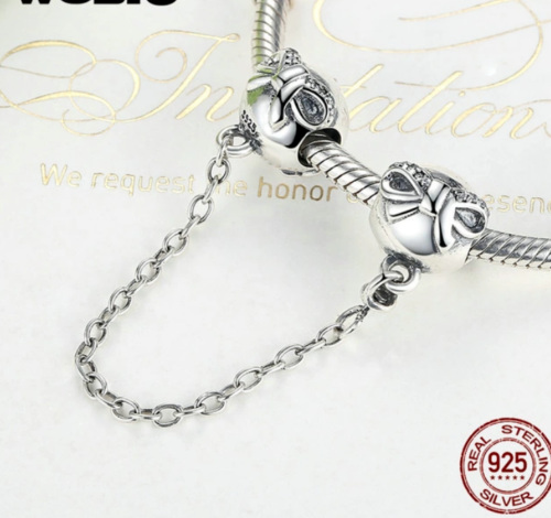 Silver Sterling Dainty Bow knot safety chain