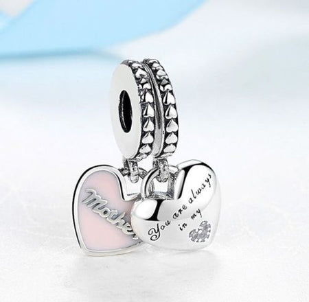 925 SILVER FOREVER SISTERS LOVE PINK CZ PENDANT CHARM