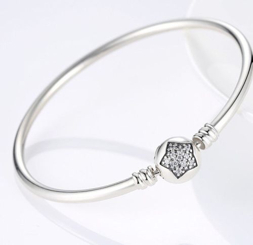 925 Silver Moments Starter Bangle Bracelet Pave Star Clasp