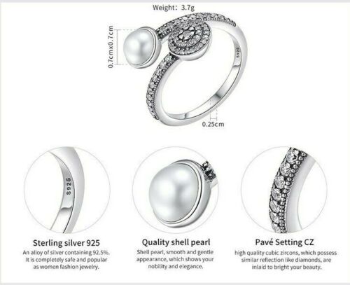 925 silver Luxury Sparkling luminous Glow White Pearl Sizable Ring