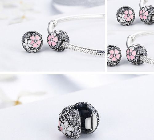 pandora Silver Sterling poetic bloom daisy flower Clip Stopper Lock Charm