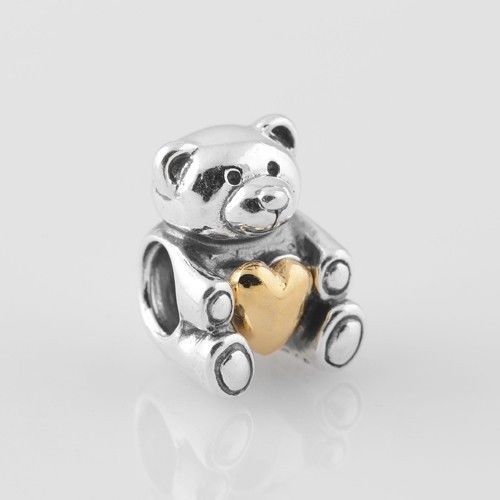 Silver Plated Gold Heart Love Teddy Bear Charm