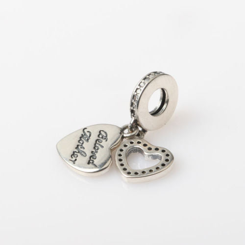 Silver Sterling beloved mom mum mother Heart Dangle Charm