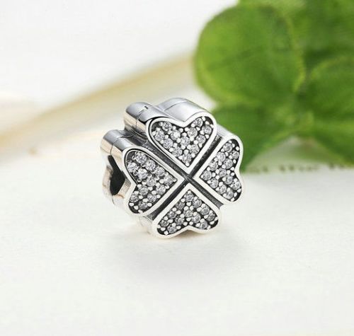925 Silver Clover Petals of Love Lock Clip Stopper Charm