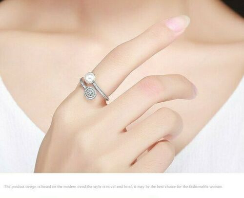 925 silver Luxury Sparkling luminous Glow White Pearl Sizable Ring