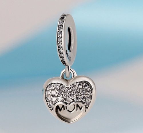 Silver Sterling I love my mum mother open heart charm for pandora bracelets