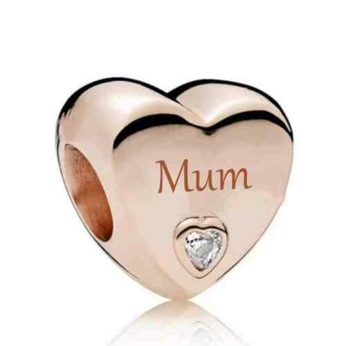 925 Sterling Silver ROSE GOLD Family Love Heart Charm