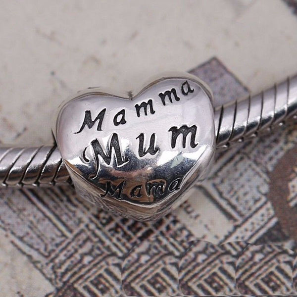 Silver Plated mamma Mom Mum Heart Mother's Day Charm