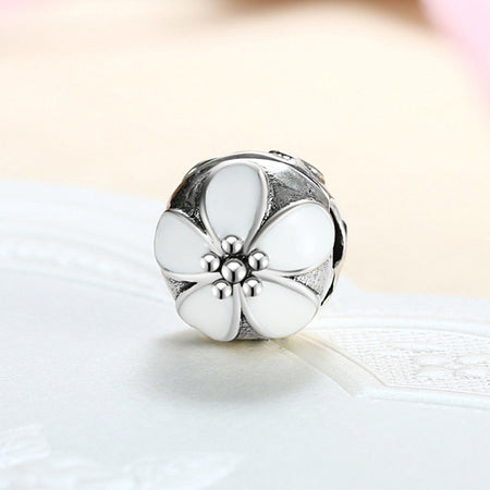 Silver Plated Pink Cherry Blossom lock Clip Stopper Charm