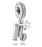 925 Silver Sweet 16th Years  Of Love Number Pendant Charm
