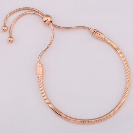 Rose Gold Starter Classic Barrel Clasp Snake Chain Charm bracelet