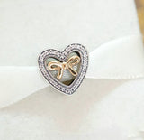 In Love Connected Heart Gold Bow Stone Charm pandora style