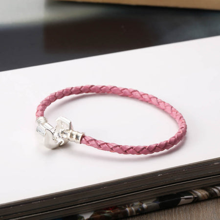 Red Pave Heart Clasp Moments Starter Snake Chain Charm Bracelet