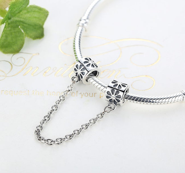 Silver Sterling Floral daisy flower safety chain