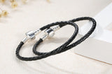 Silver Plated Double Leather Woven Braided Cord Bracelet