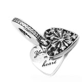 Silver Sterling Heart of winter snowflake ice crystal Charm