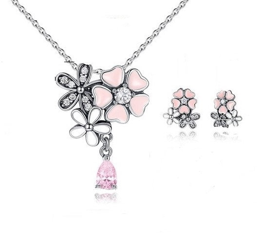 Poetic Blooms Pink Floral Necklace & Earrings Gift Set panodra style