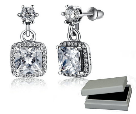Solid 925 Sterling Silver Sparkling Timeless Elegance Drop Earrings supersterling