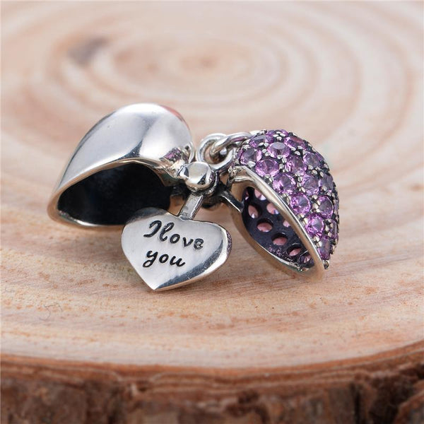 I Love you- Open Heart Purple Pave Pendant Charm