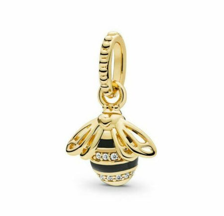 925 Silver Queen Bee Gold and Black Pendant Charm