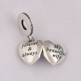 Forever & Always My Beautiful wife Open Heart Pendant Charm