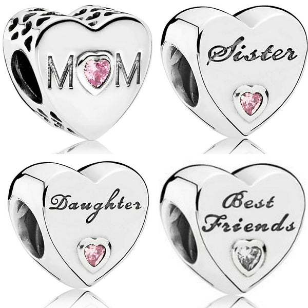 Mum Mother Daughter love pink heart stone Mothers day Charm