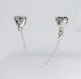 Silver Sterling Hearts of Mickey Minnie Mouse Disney Safety Chain fits pandora bracelets