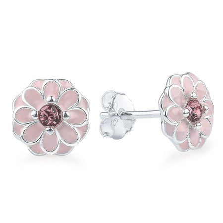 Silver Sterling Pink Magnolia Floral Daisy Earrings