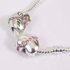 Silver Plated sister love Heart Pink/Blue stone Charm