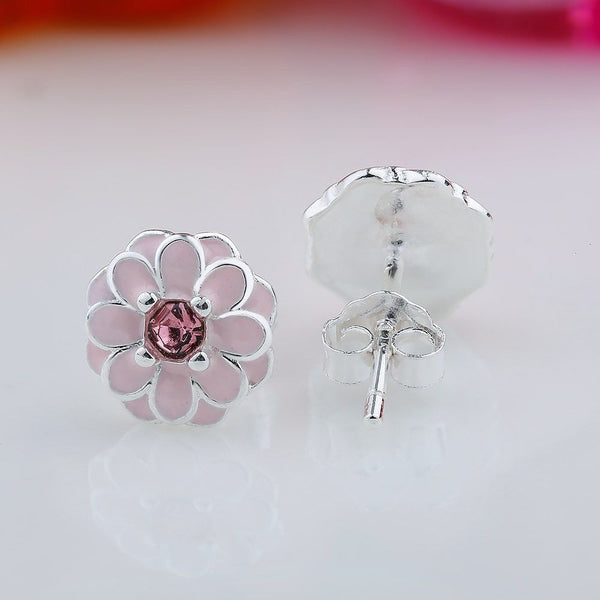 Silver Sterling Pink Cherry Blossom Primrose Floral Earrings