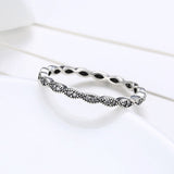 Silver Sterling slim Delicate Band of Shimmering Leaves Stackable Stone Ring