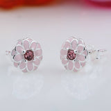 Silver Sterling Pink Cherry Blossom Primrose Floral Earrings