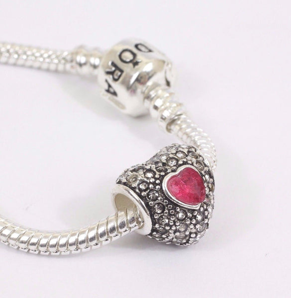 Silver Plated Red Pave Heart Charm for pandora bracelets