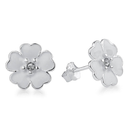 Silver Sterling Darling Daisy White Enamel Floral Earrings