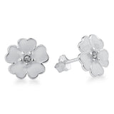 Silver Sterling White Enamel Primrose Floral Earrings pandora style