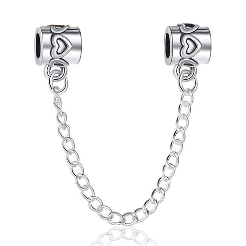 Silver Plated Love hearts pattern safety chain fits pandora