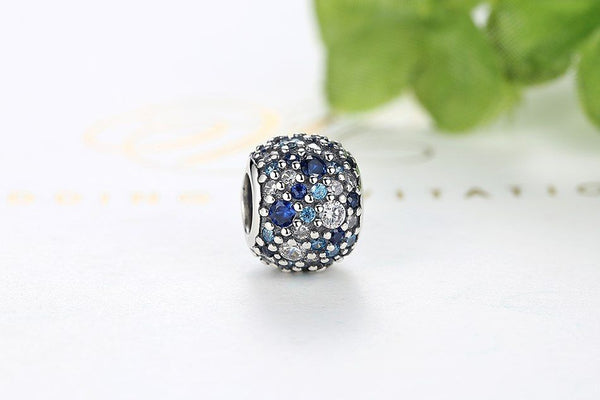 Silver Sterling Blue crystal Pave Mosaic Ball Charm