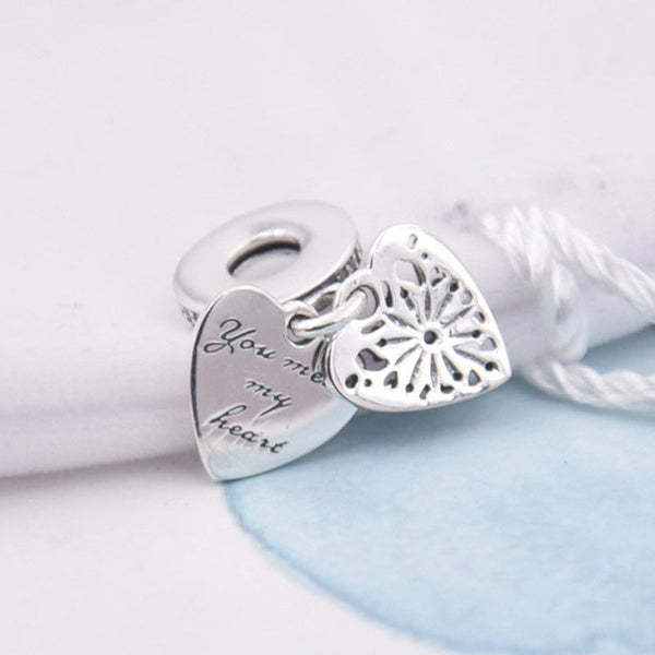 Silver Sterling Heart of winter snowflake ice crystal Charm