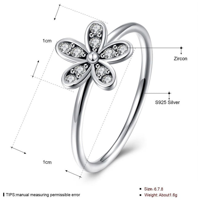 Silver Sterling Luxury Sparkling Delicate Dazzling Daisy Stone Ring
