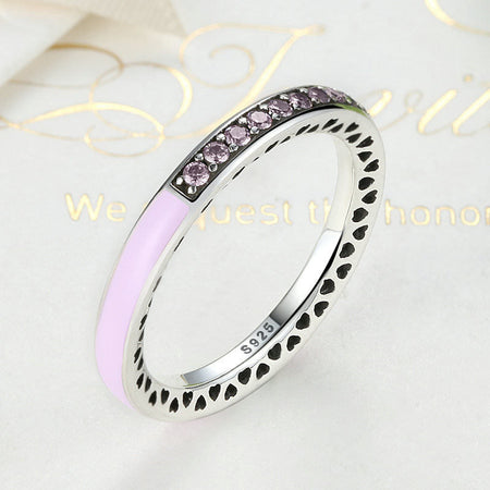 Silver Sterling Sparkling Purple Radiant Hearts of Stack able Ring