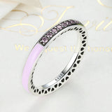 Silver Sterling Sparkling Pink Radiant Hearts of Stack able Ring