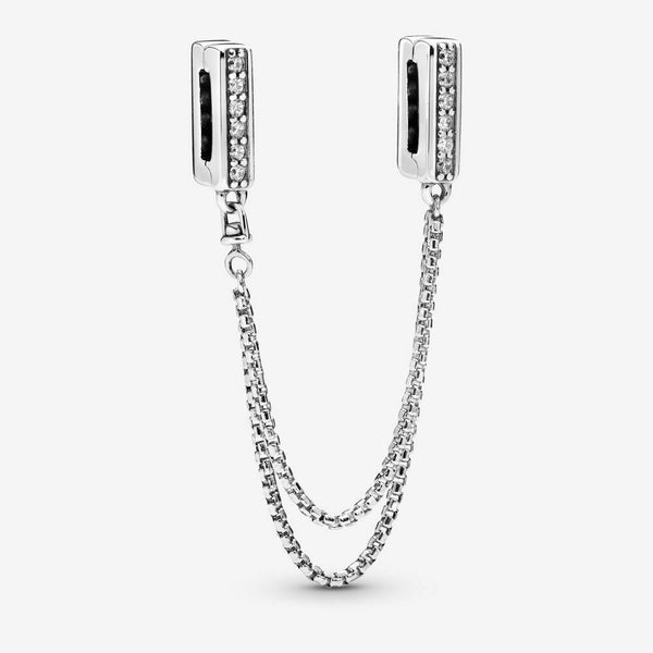 925 Silver Reflexions Sparkling Pave Floating Clip On Safety Chain Fits Reflexions bracelets