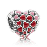 925 Silver Sterling Red enamel love heart Charm fits pandora