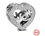 Sterling Silver mum mom mother day love pave heart Charm