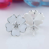 Silver Sterling White Enamel Primrose Floral Earrings